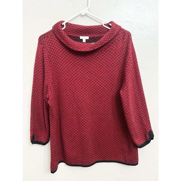 Talbots Size XP XLP Top Knit sweater Shirt 3/4 Sleeve Loose Turtleneck Red Black - Picture 1 of 8